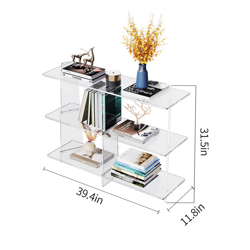 Veliz Acrylic Bookshelf, 3 tier Bookcase for Small Spaces, Acrylic Console Table
