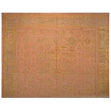 1900s Ivory Peach Green Antique Turkish Oushak Carpet 17' 6" x 18' Wool Rug