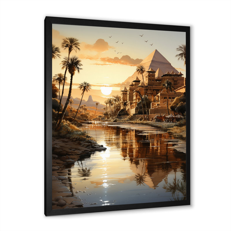 Pyramides égyptiennes égyptiennes III sur toile, Cadre photo noir, H 44 po x l 34 po x P 1,5 po