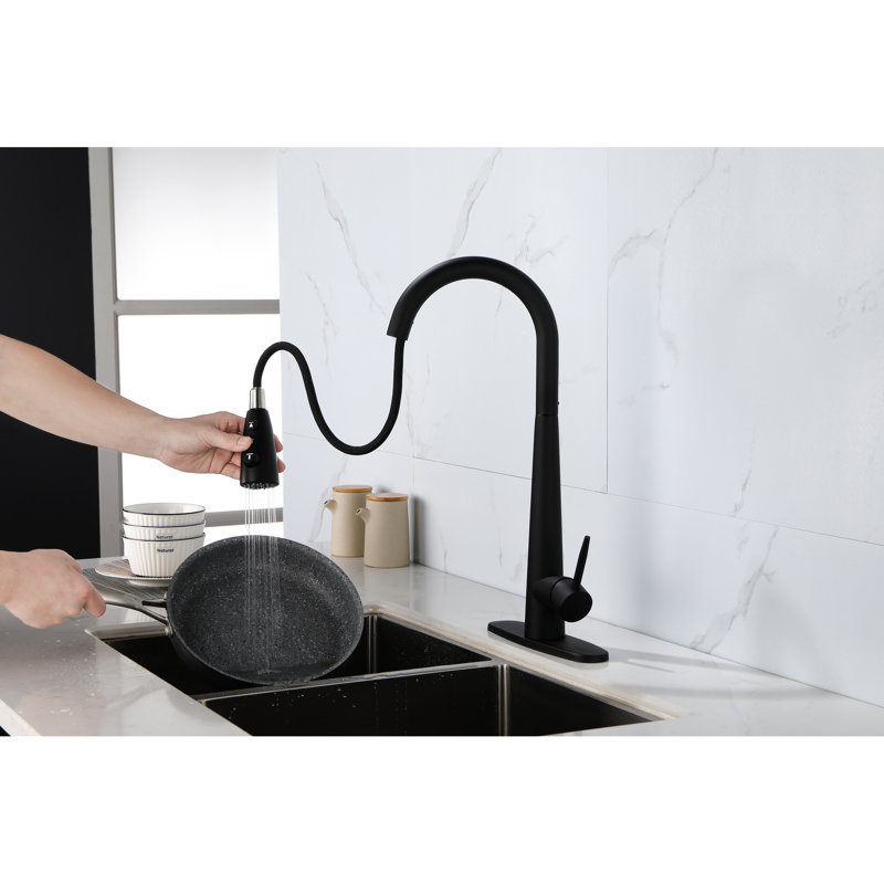 Stainless Steel Kitchen Faucet - Pull Down , High Arc, Single Handle, Fashion Forward, Matt Black Flow Rate 1.8 Gpm,