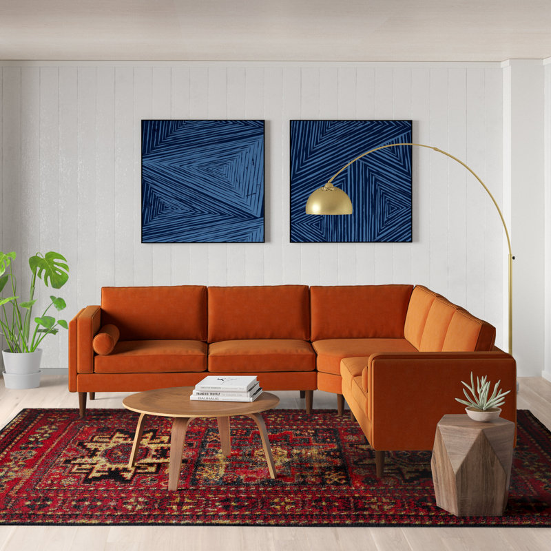 Canapé d'angle symétrique 3 pièces Elberon, Velours orange