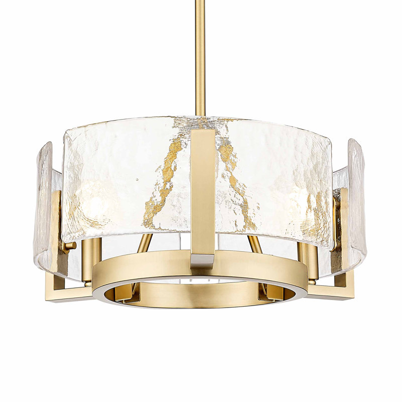 Lustre Aenon avec verre d'eau martelé, Bronze champagne brossé, 3, H 58 po x l 16,5 po x P 16,5 po