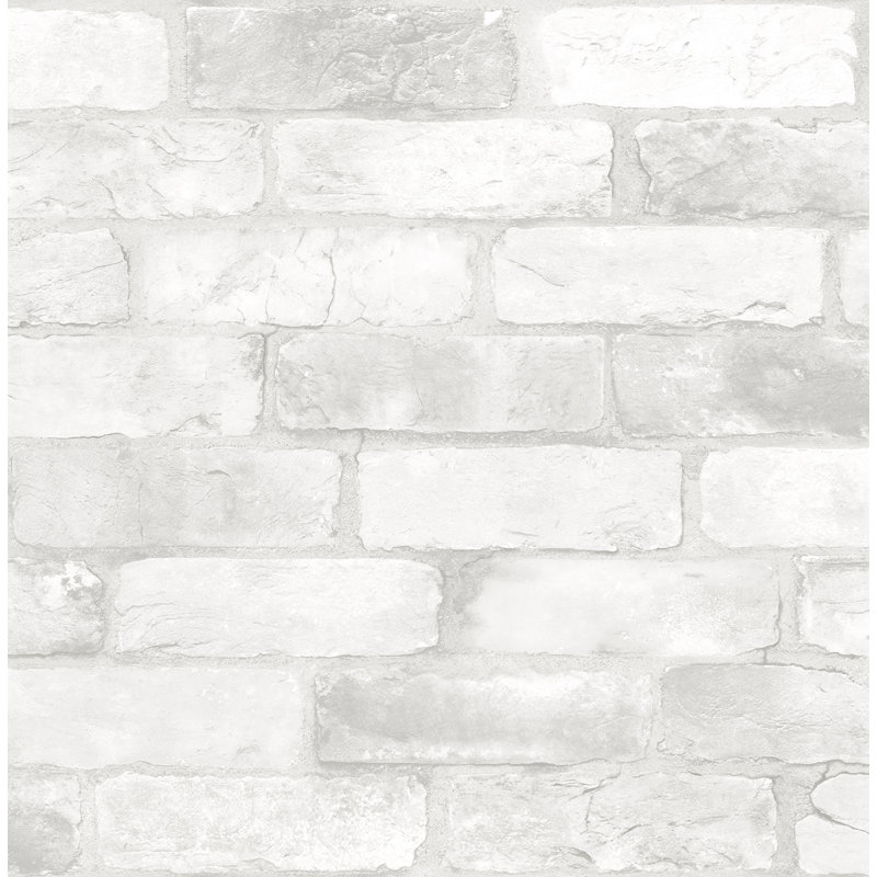 Rouleau de papier peint brique, bois et pierre L 216 po x l 20,5 po Audie, Blanc