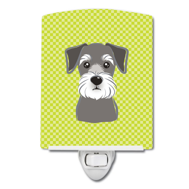 Checkerboard Wirehaired Dachshund Ceramic Night Light, Lime Green, Schnauzer