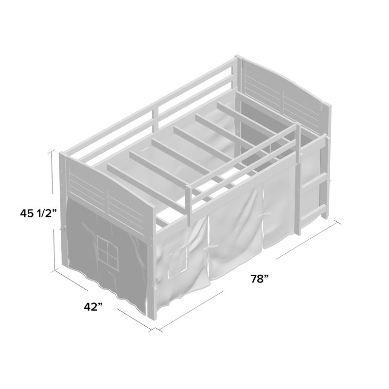 Lit mezzanine plateforme bas simple en bois massif Hager par Sunside Sails, Rose, Blanc