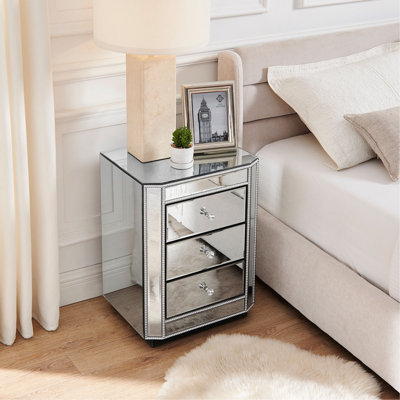 Table de chevet à 3 tiroirs avec table de chevet, table de bout moderne, table de chevet avec miroir, table d'appoint avec miroir pour le salon, la chambre à coucher et le vestibule l 17,7 po x P 13,8 po x H 23,6 po