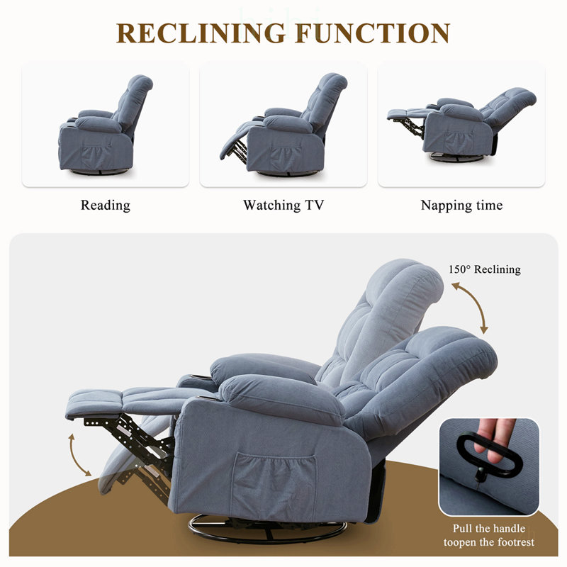 Fauteuil inclinable massant à bascule avec massage par pétrissage 3D à 4 points, fonction chauffante et plusieurs options de confort pour le salon
