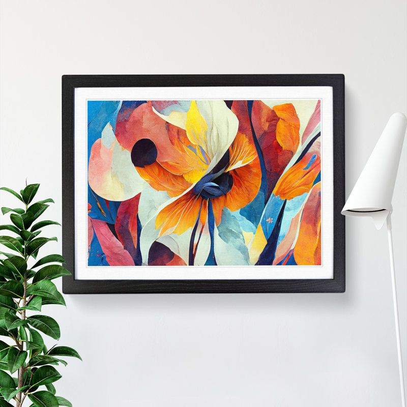 Artistic Floral Abstract Vol.4 - Single Picture Frame Print, Black Framed, 46cm H x 64cm W x 2cm D
