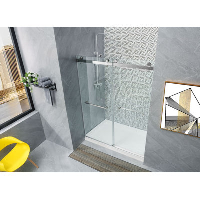 66'' W x 76'' H Bypass Frameless Shower Door with Clear Glass