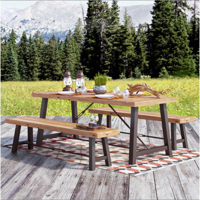 Ensemble de salle à manger d'extérieur en bois 3 pièces Catriona