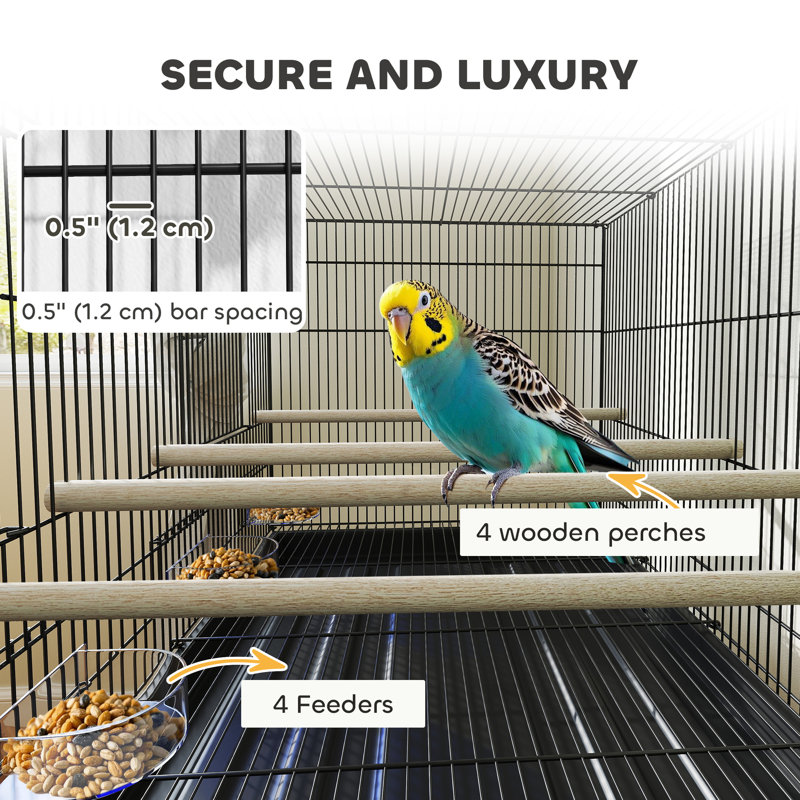 Cage à oiseau 46 po, perruche pour perruche, inséparable, canari