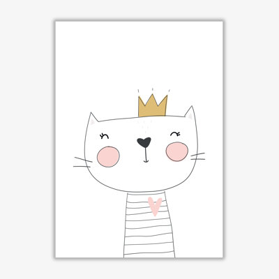Scandi Cute Cat With Crown - Painting
