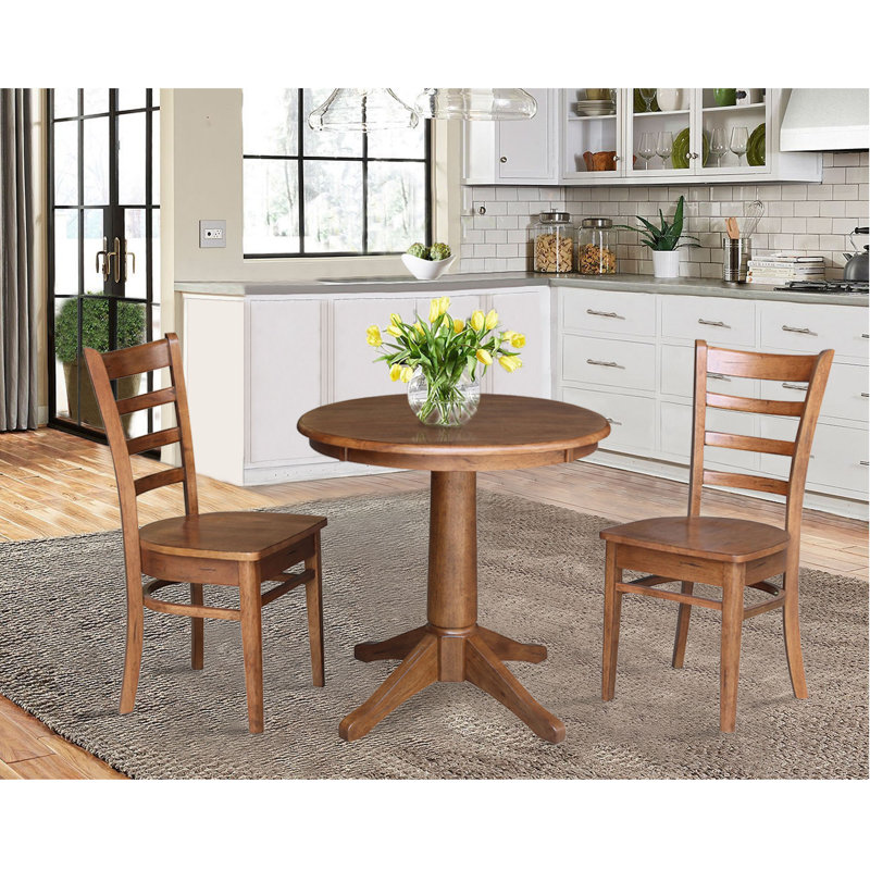 Delmontez 2 - Person Solid Wood Top Pedestal Dining Set, Distressed Oak