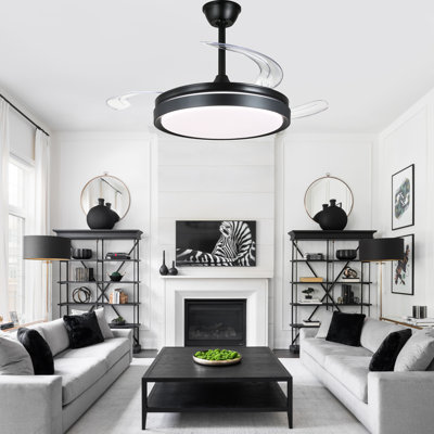 Ventilateur de plafond noir à 3 pales de 42 po avec lumières et télécommande, dernier ventilateur de moteur à courant continu à 6 vitesses pour salon, chambre à coucher
