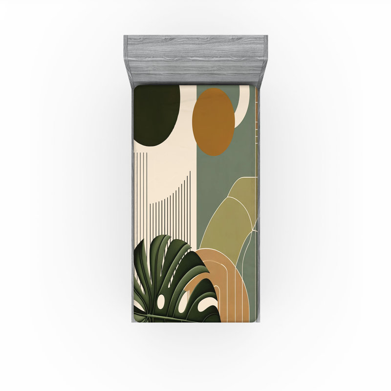 Drap-housse Ambesonne Monstera_ Boho abstrait Mid-Century_ beige à feuilles persistantes et sépia