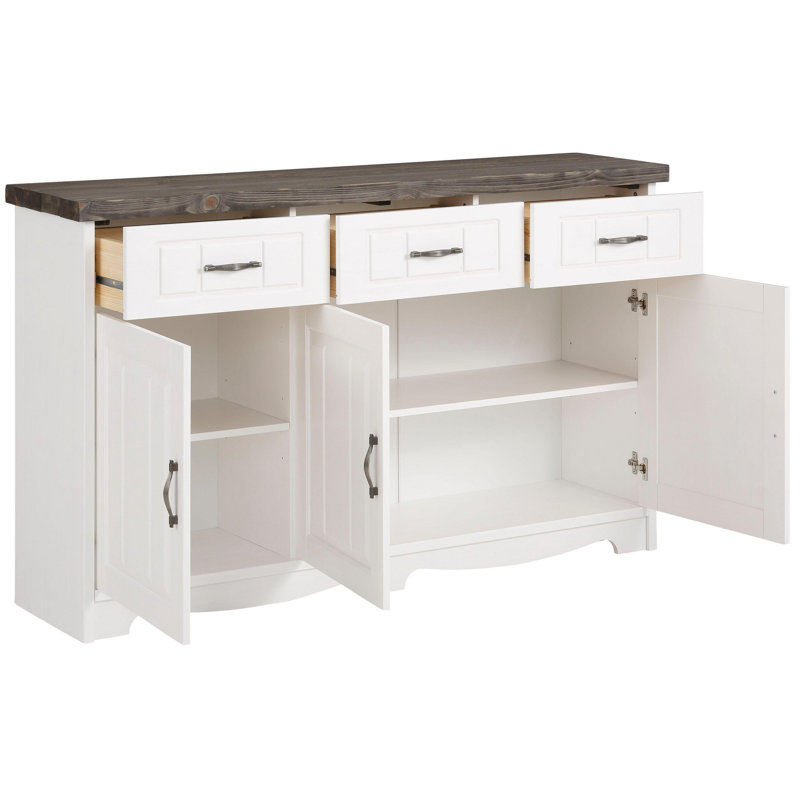 148cm Solid Wood Sideboard, White/Grey