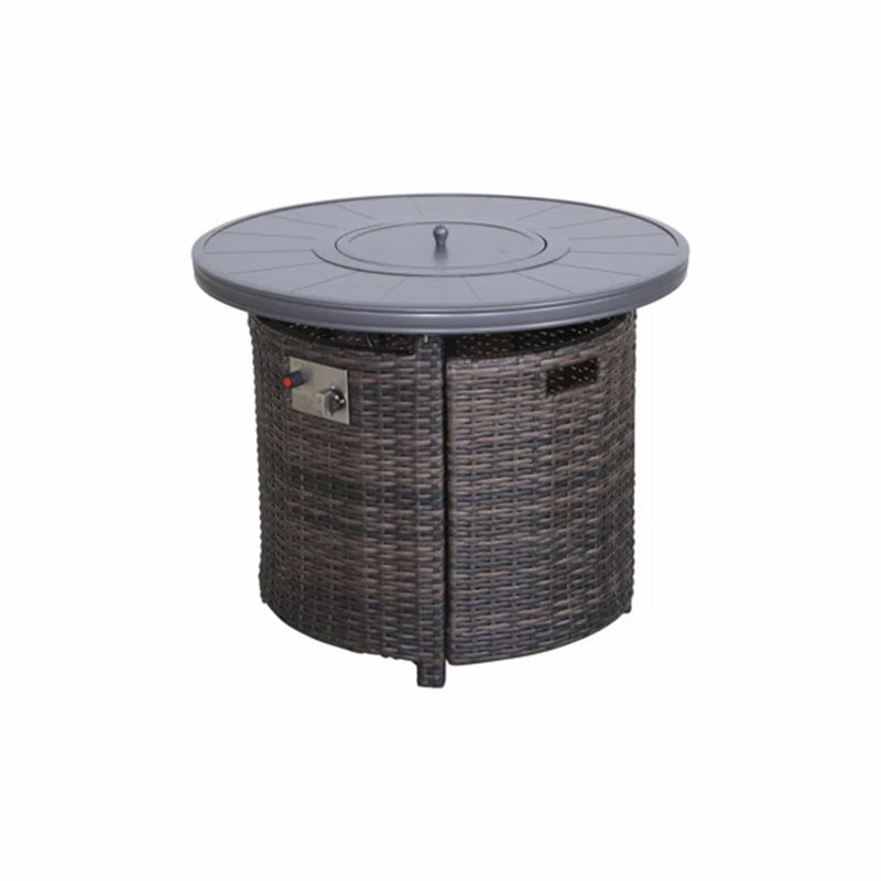 Table de foyer d'extérieur au propane en osier durable et acier inoxydable avec flamme réglable et réservoir de carburant caché