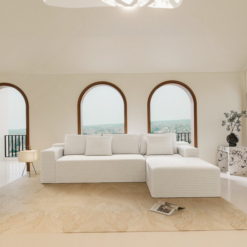 Canapé modulaire en L avec méridienne pour salon, chambre à coucher, Blanc