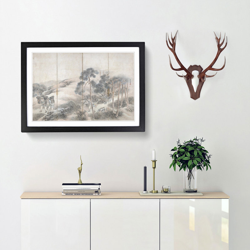 Woodcutters & Fishermen Vo.1 by Matsumura Goshun - Picture Frame Painting Print, Black Framed, 27cm H x 36cm W x 2cm D