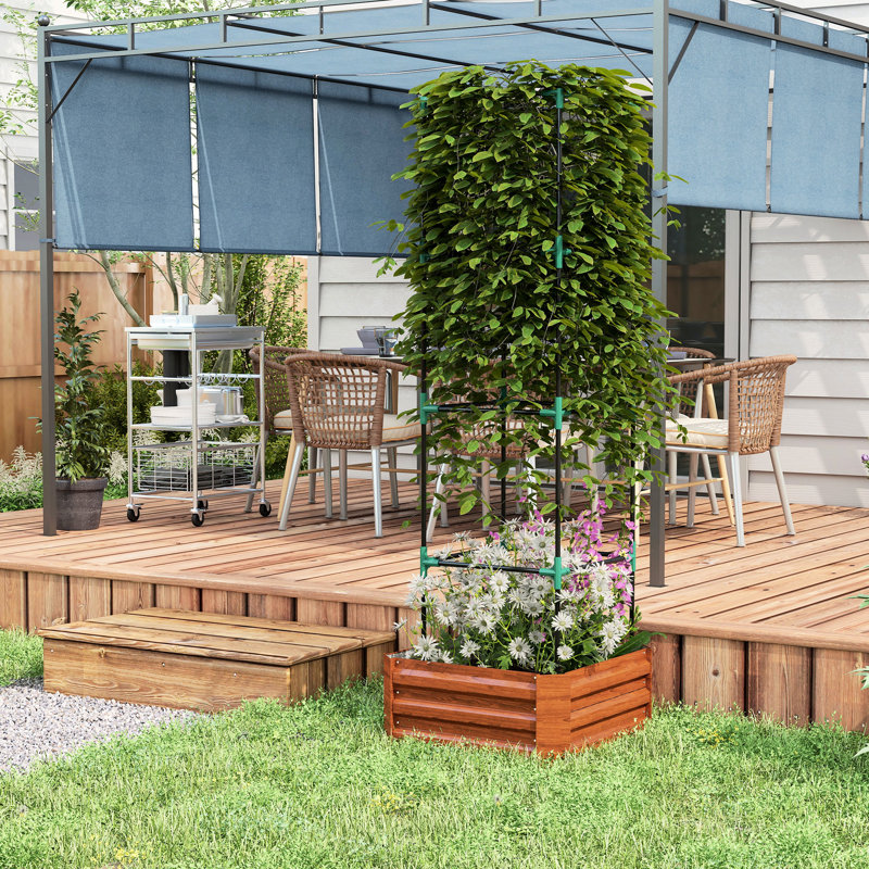 Contenant de jardin surélevé 24 po x 24 po x 11,47 po, brun. Galvanisé avec cage à tomates à treillis réglable. Fond ouvert pour un meilleur contrôle. Rendez votre cour, votre jardin, votre patio plus invitant. Dégustez vos plantes
