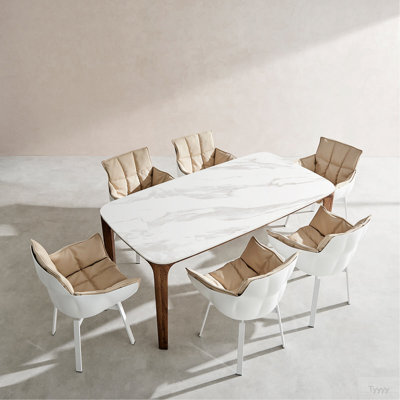 Table de salle à manger rectangulaire moderne en noyer et céramique / 5,9 pi
