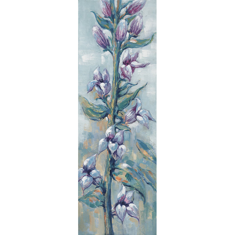Fleurs mauves: un bouquet de printemps - peinture sur toile tendue, H 48 po x l 16 po x P 1,5 po