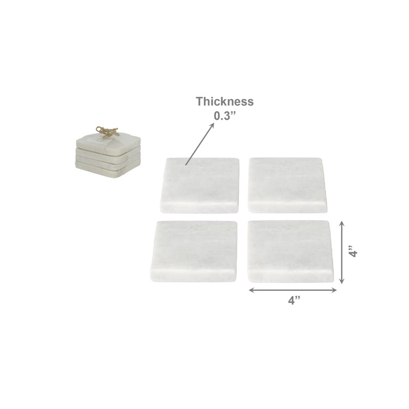 4Pc White Marble Square Coaster 4X4"