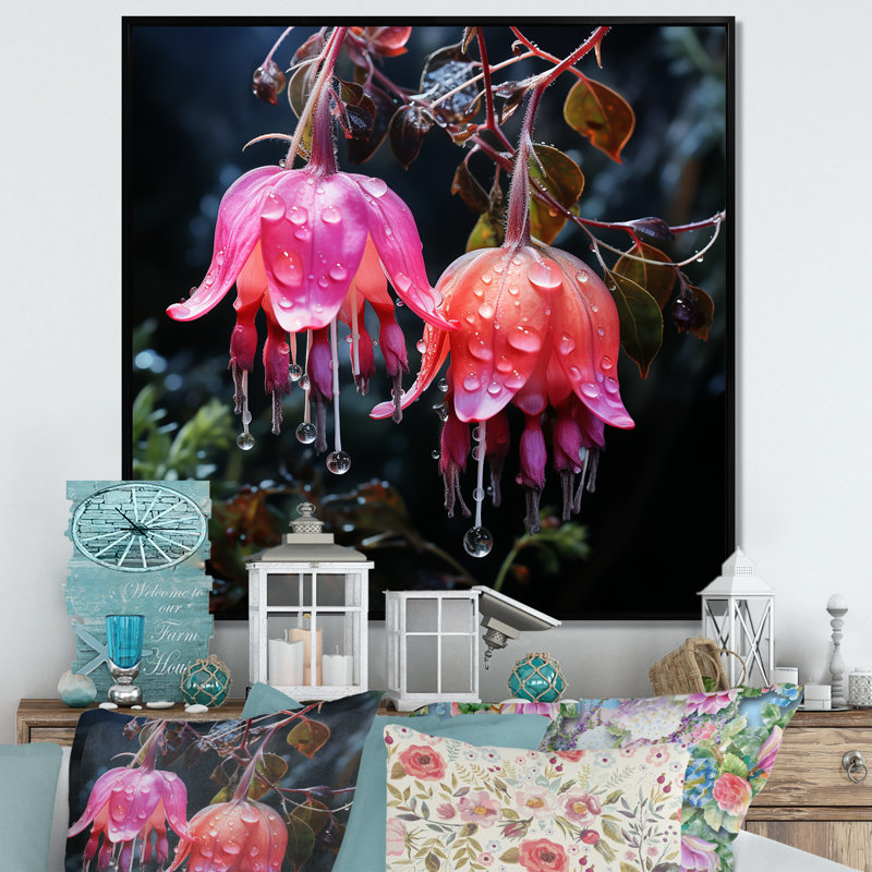 Pétale rose fuchsia coccinea II - Fuschia, art mural, Cadre flottant noir, H 16 po x l 16 po x P 1 po