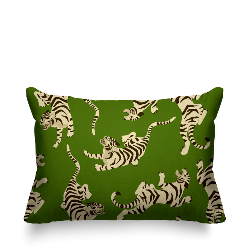 Coussin décoratif intérieur / extérieur Tigger Boho Tiger, 14 po x 20 po, Chartreuse
