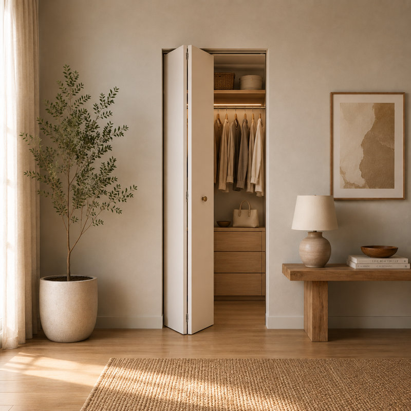 Porte pliante intérieure en panneau de fibres à densité moyenne avec noyau lisse Smed Flush, 29.75"×79"