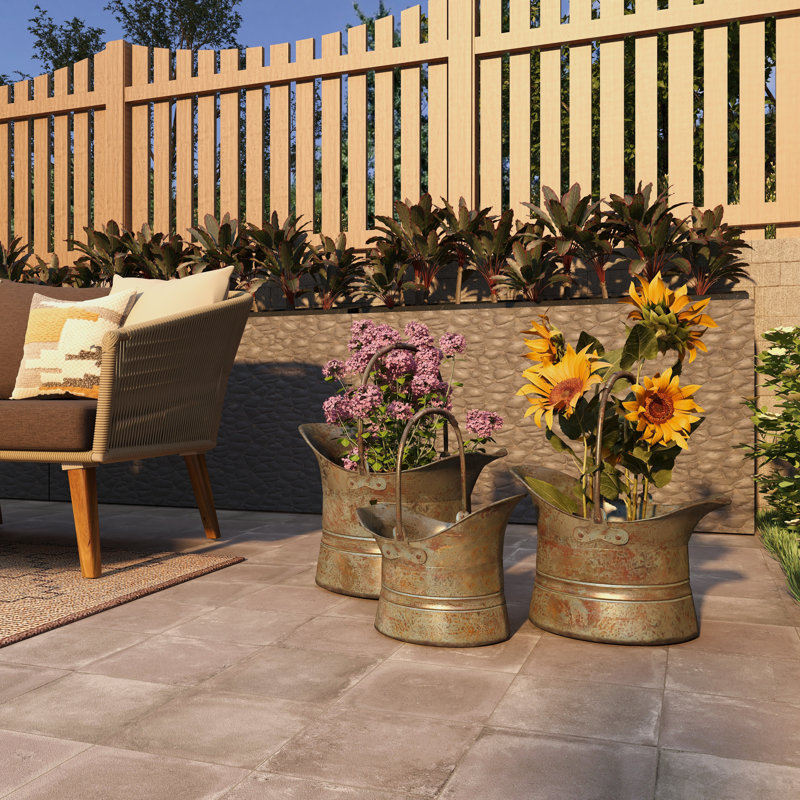 Bronze and Silver Metal Rustic Industrial Planter Set