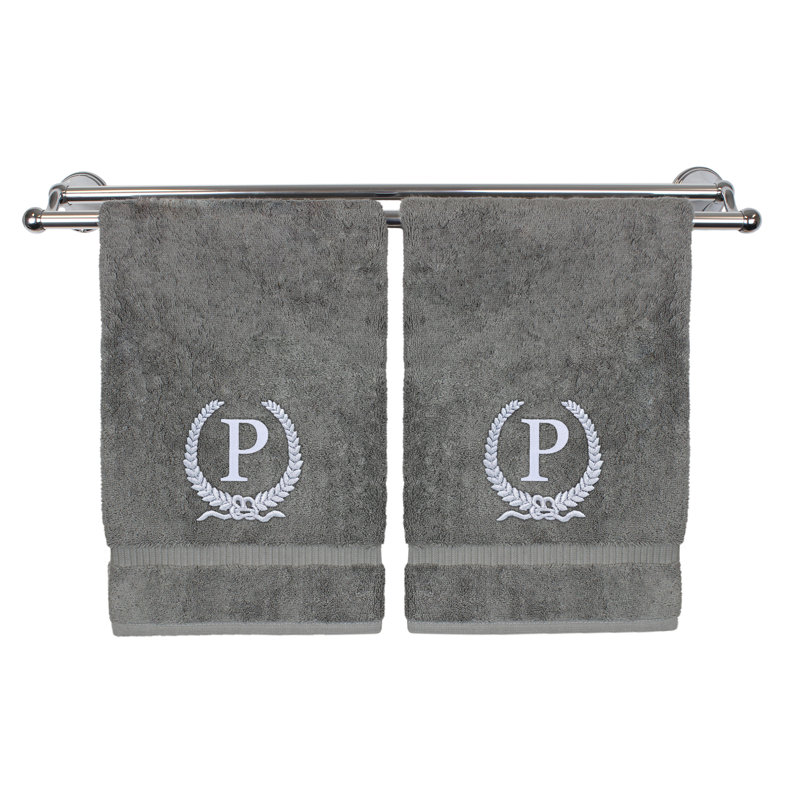 Essuie-mains monogramme - ensemble de 2 - lettre de conception de couronne, P, Gris / Argent