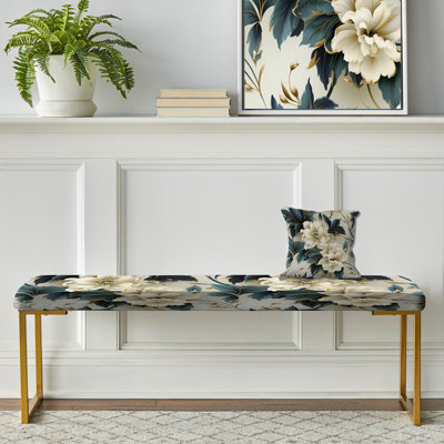 Banc floral rembourré or