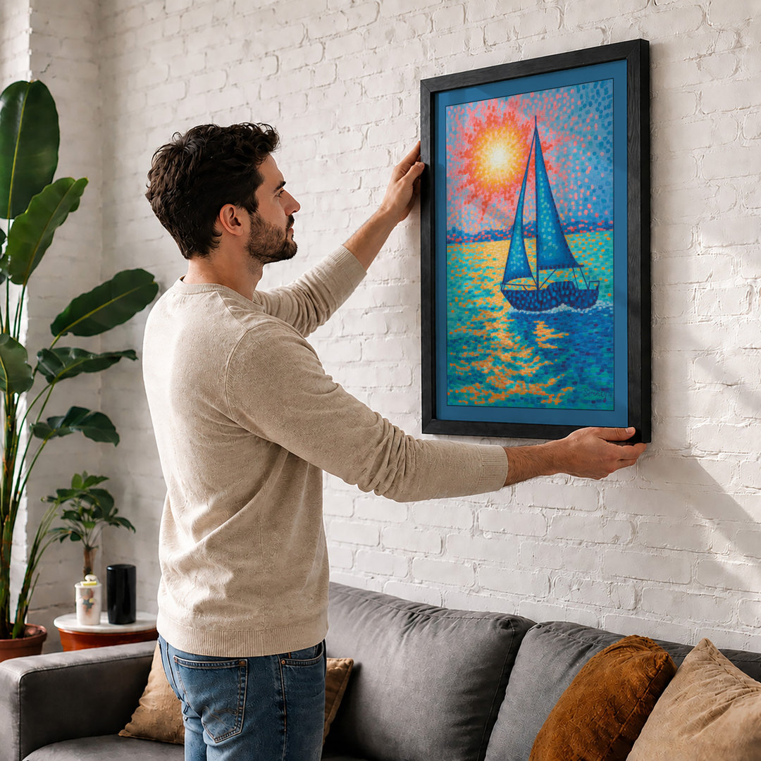 Sailboat Under Sun Coastal - Framed Print
