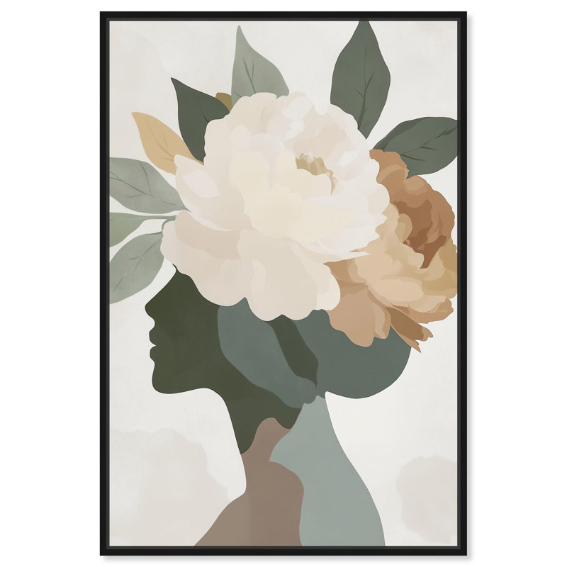 Art floral sur toile , Cadre flottant noir, H 16 po x l 11 po