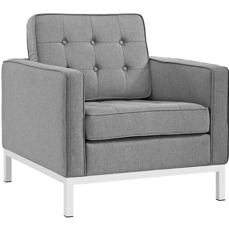 Fauteuil rembourré en tissu Loft, Velours gris pâle