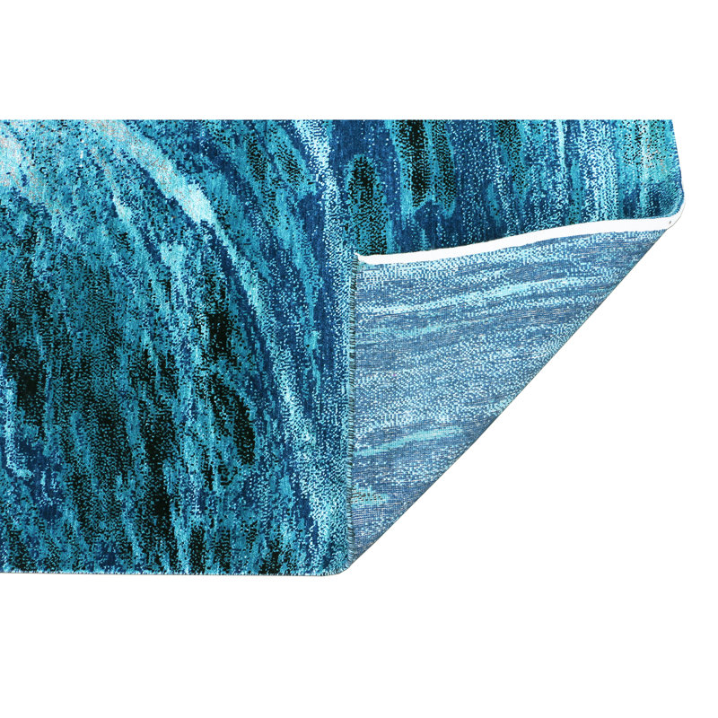 Tapis bleu et multicolore de haute qualité noué à la main, Rectangle 9 pi x 12 pi