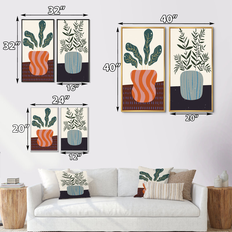 «Retro Silhouettes of Plants II», ensemble de 2 impressions, H 40 po x l 40 po x P 1,5 po, Cadre brun