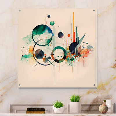 Art géométrique multicolore aquarelle II - Abstrait géométrique mural en verre acrylique