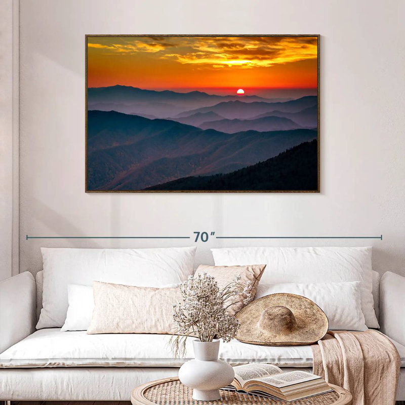 Blue Ridge Mountains, 46 po x 31 po, Cadre flottant noyer