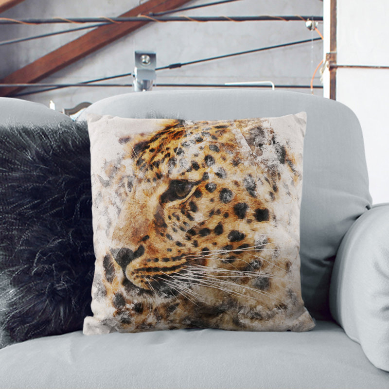 Leopard Vol.1 Watercolour Square Throw Cushion, 55cm H x 55cm W x 20cm D