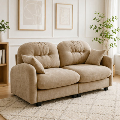 Canapé modulaire Cloud avec accoudoirs en tissu chenille, conception plissée matelassée, conception ergonomique, mousse haute densité, accoudoirs élégants, base en bois de haute qualité