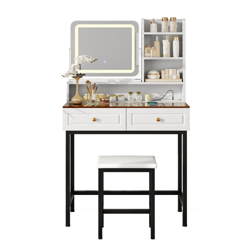 Makeup Vanity With LED Lighted Mirror