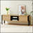 54.33 Inch Rattan TV Cabinet with Variable Color Light Strip, Double Sliding Doors, Adjustable Shelf, and Metal Legs for Modern Living Rooms