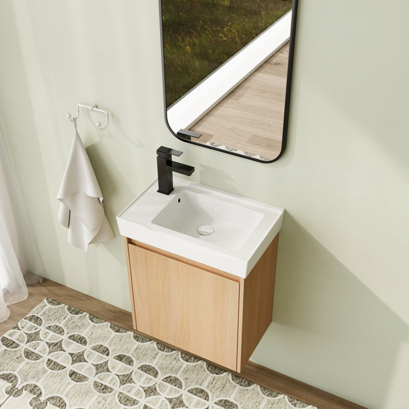 20'' Wall-Mounted Floating Bathroom Vanity with Ceramic Top and Soft-Close Door