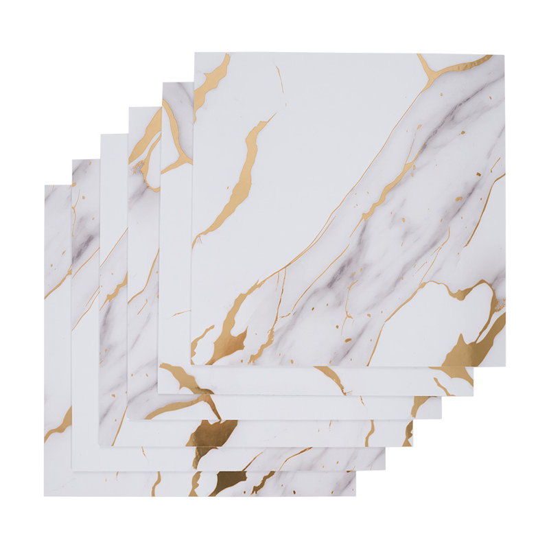 10Pcs Self-Adhesive Marble Pattern Wall Tile Stickers, Gold/Grey, 40cm L x 40cm W