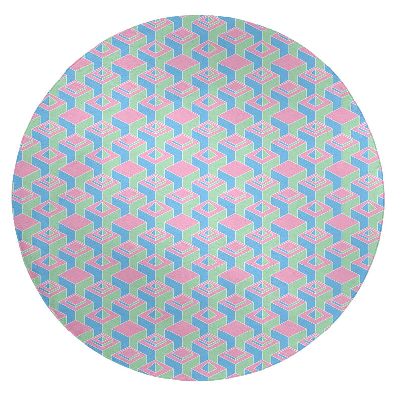 Tapis rose/vert/bleu zone skyscrapers, Rond 5 pi