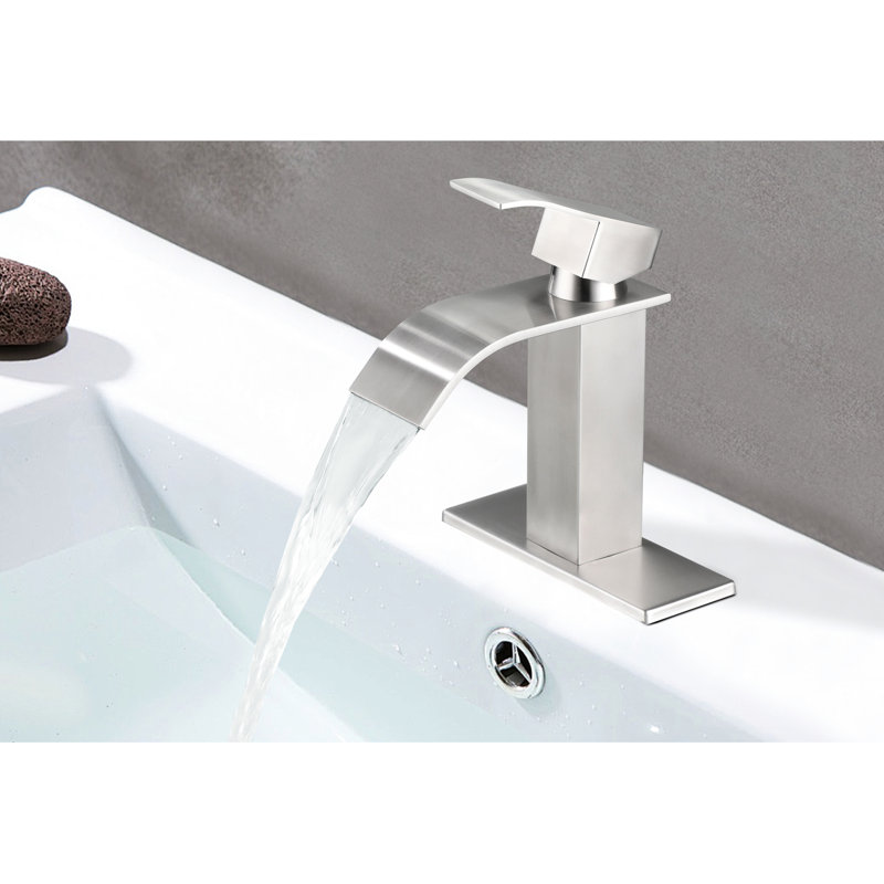Robinet de lavabo de salle de bain de style cascade - poignée simple, acier inoxydable, rouille - couleur nickel brossé pour une baignoire chic au fini bec moderne