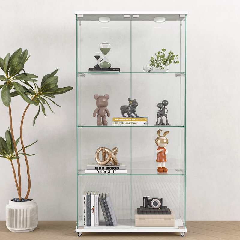 Armoire de rangement moderne en verre avec lumières à DEL, armoire antique à assemblage rapide, bibliothèque en verre trempé