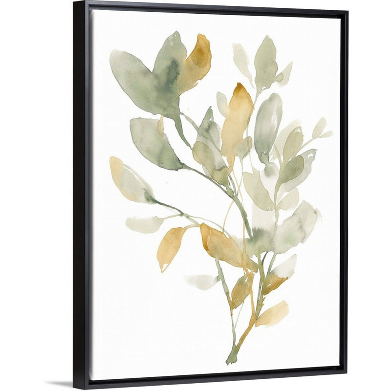 «Sage & Sienna Leaves I», art mural sur toile, Toile avec cadre noir, H 18 po x l 14 po